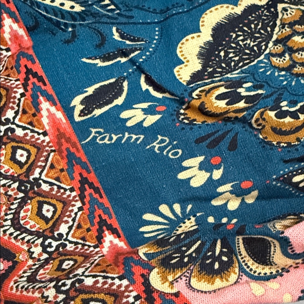 Farm Rio for Anthropologie | Deep-V Puff Sleeve Linen Blend Boho Crop Top (S) - Picture 11 of 16